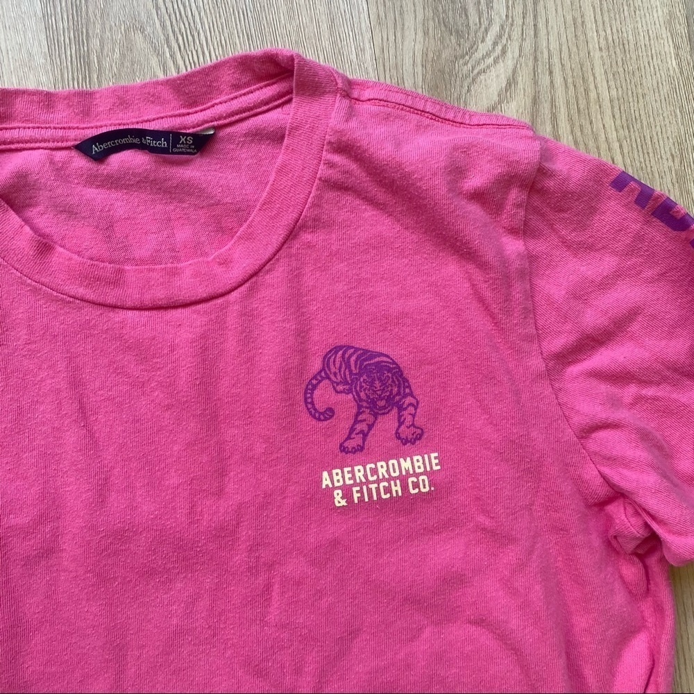 Abercrombie & Fitch Pink Long Sleeve Tiger Graphic Tee | Bright Fall Crewneck - Picture 4 of 6